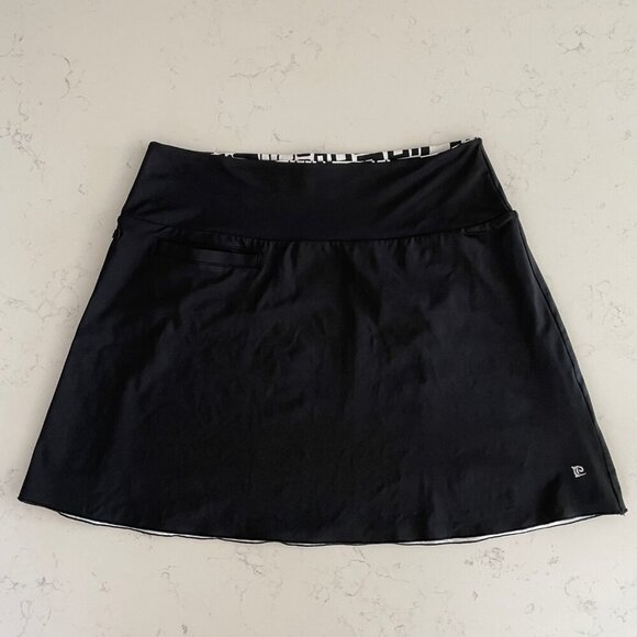 Reversible Pull On Golf Pickleball Mini Skirt Abstract Print/Solid Blk Wht S - Picture 3 of 11